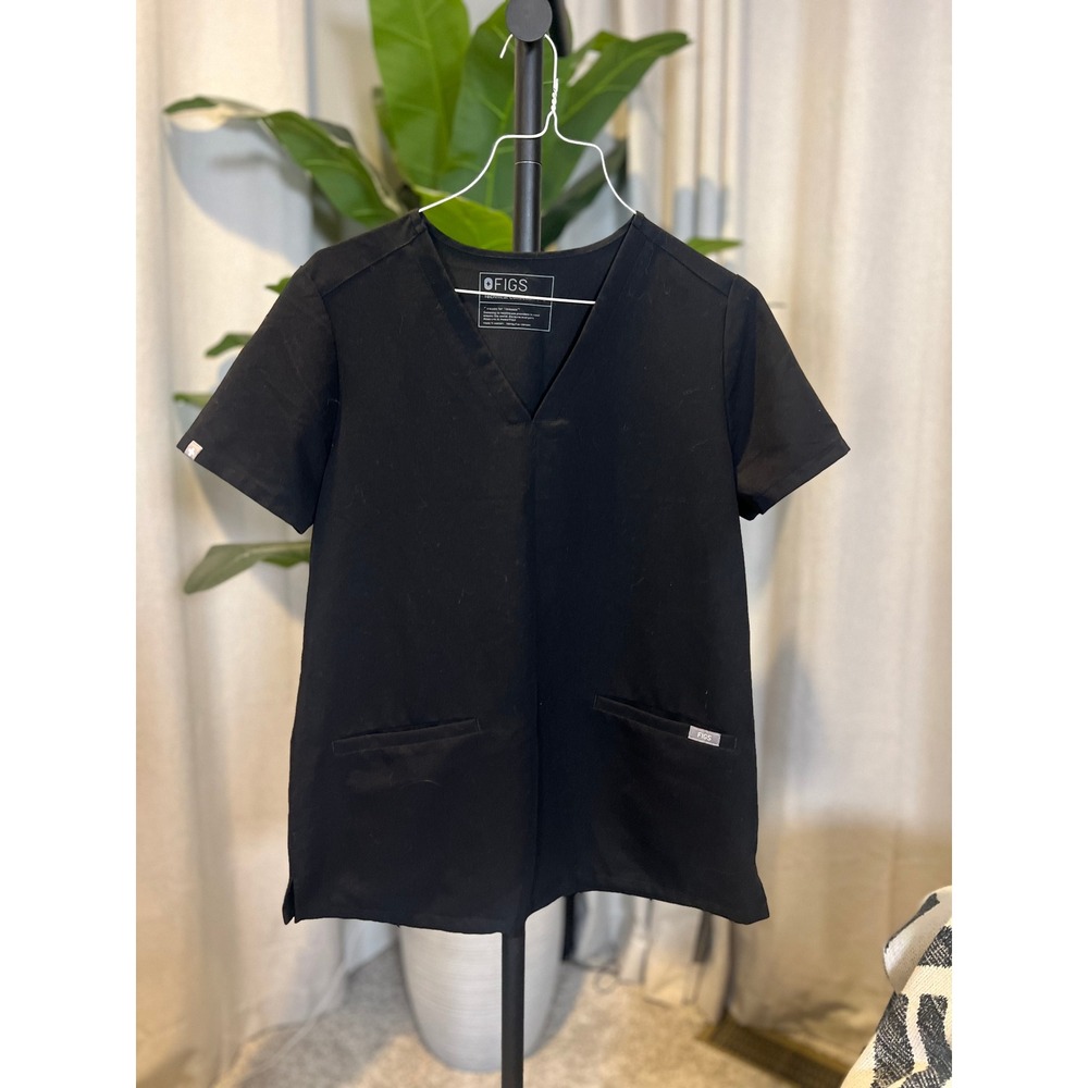 FIGS Technical Collection Womens Black V-Neck Scrub Top Small